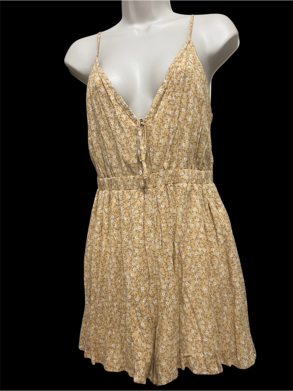 Uncharted Threads Mustard Floral Spaghetti-Strap Romper